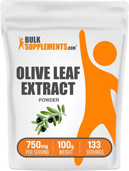 BulkSupplements.com Olive Leaf Extract Powder - Herbal Supplement, Antioxidant Source, Olive Leaf Powder - Gluten Free, 750mg per Serving, 100g (3.5 oz) (Pack of 1)