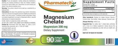 Magnesium Chelate 200 mg, Glycinate, High Absorption Magnesium, 100% Chelated, Better Sleep, Stress Relief, Improve Energy, for Women and Men, 90 Softgels, by Pharmatech ®