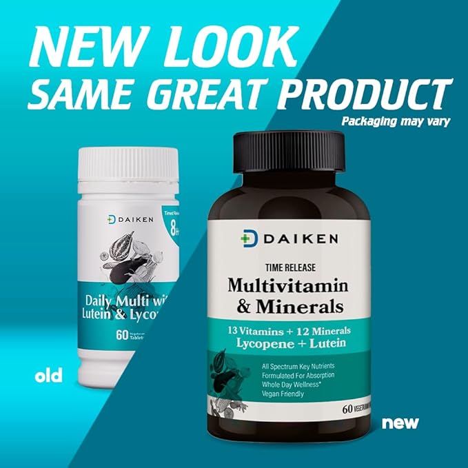 DAIKEN 27 Full Spectrum Mini Multivitamin with Lutein, Lycopene & Folic Acid, Time Released Multivitamin for Women & Men, Vegan & Easy to Swallow, 60 Mini Vitamins Tablets