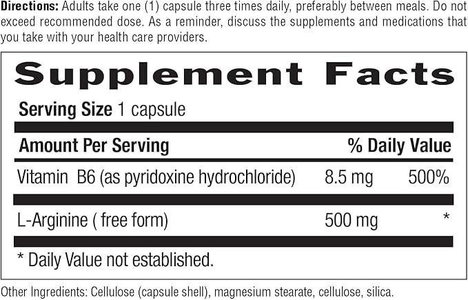 Country Life L-Arginine Caps with Vitamin B-6, 500mg, 100 Vegan Capsules, Certified Gluten Free, Certified Vegan