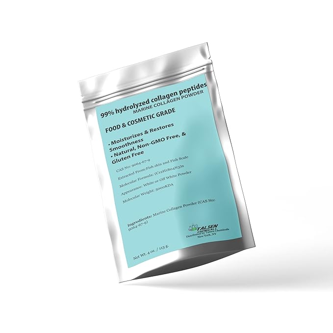 Pure Marine Collagen Powder, DIY Marine Collagen Peptides Powder for Hair, Skin Elasticity and Hydration Cosmetic Grade, (8 Ounce / 226 Gram)