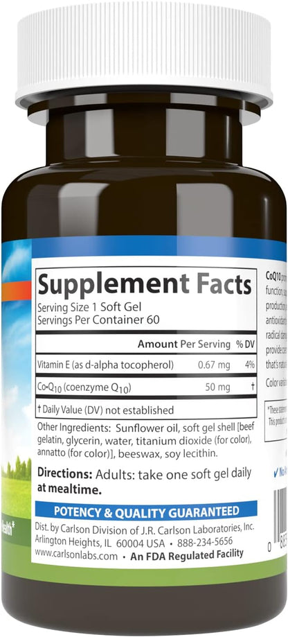 Carlson - Co-Q10, Co-Enzyme Q10, 50 mg, Energy Production & Heart Function, 60 Softgels
