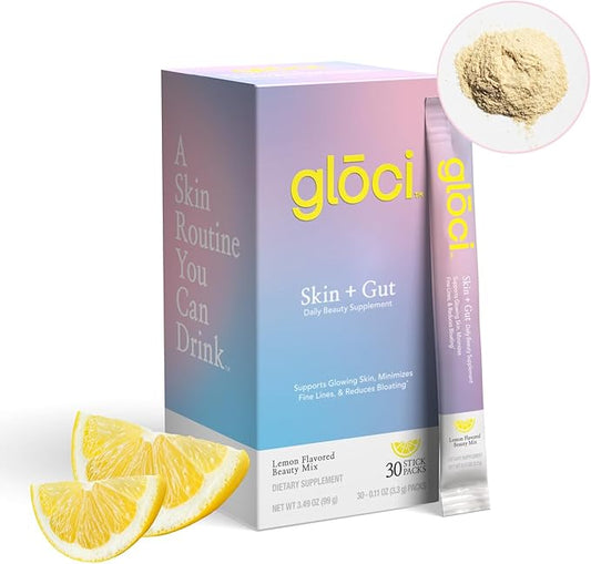 Gloci Skin + Gut - Probiotic DE111 - Hyaluronic Acid, Magnesium, Vitamin C, Zinc, Coconut Water Powder - Clinically Studied Probiotic for Radiant Skin, Gut Health, Hydration - 30 Count
