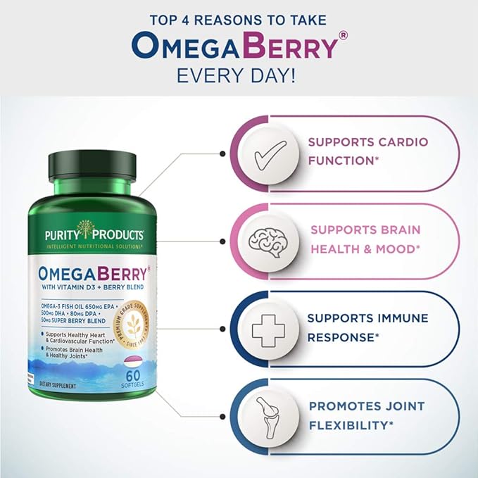 Purity Products Women’s Perfect Multi + OmegaBerry Fish Oil Women's Multi (Supports Urinary Tract Health, Immune, Bone, Hair, Skin, Nails + More) - OmegaBerry (1250mg Omega-3, Vitamin D3 + More)