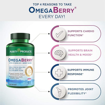 Purity Products Women’s Perfect Multi + OmegaBerry Fish Oil Women's Multi (Supports Urinary Tract Health, Immune, Bone, Hair, Skin, Nails + More) - OmegaBerry (1250mg Omega-3, Vitamin D3 + More)