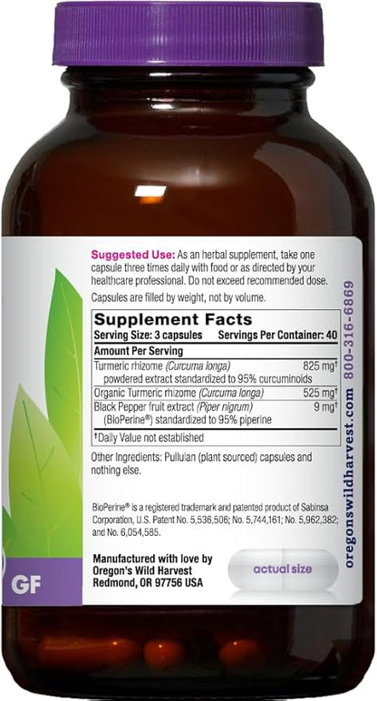 Oregon's Wild Harvest Turmeric 120 Count - Turmeric Capsules with BioPerine - Vegan, Gluten-Free, Non-GMO