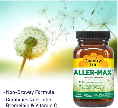 Country Life Aller-Max - Quercetin Supplements with Bromelain - Immune Support with Vitamin C, Zinc, and Botanical Blend - Certified Gluten-Free, Vegan (50 Count (Pack of 1))