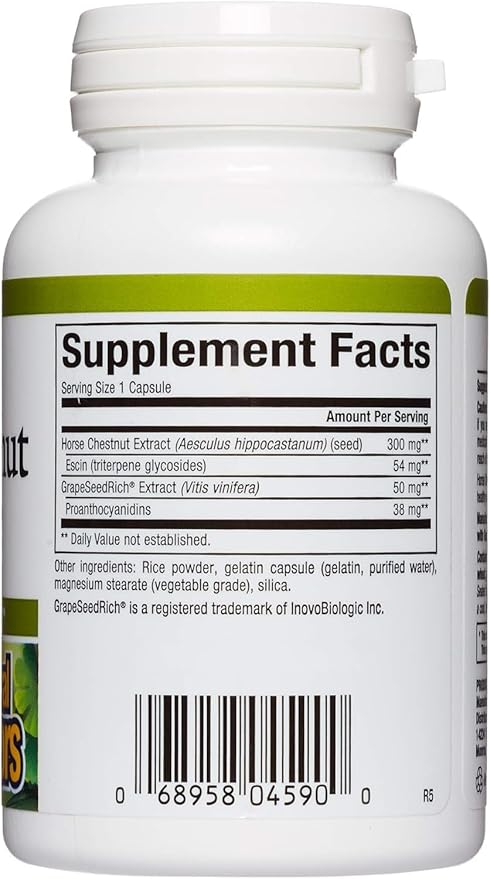 HerbalFactors by Natural Factors, Horse Chestnut, Antioxidant Support for a Healthy Circulatory System and Veins with GrapeSeedRich, 60 capsules (60 servings)