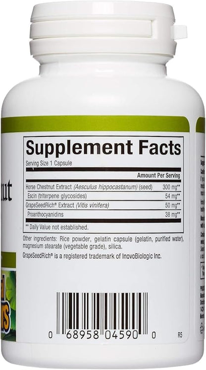 HerbalFactors by Natural Factors, Horse Chestnut, Antioxidant Support for a Healthy Circulatory System and Veins with GrapeSeedRich, 60 capsules (60 servings)