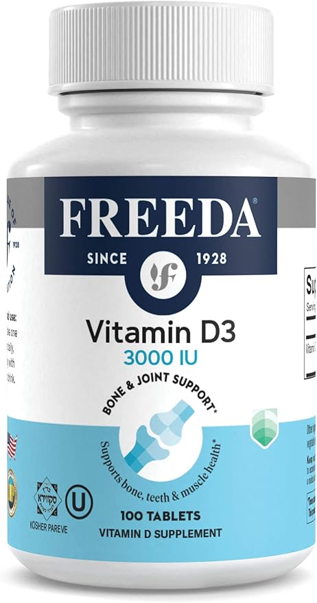 FREEDA Vitamin D3-3000 IU - Pure High Potency Kosher Supplement Tablets - Bone and Muscle Health, Calcium Absorption, Immune Support for Men and Women* - 100 Tiny Tablets