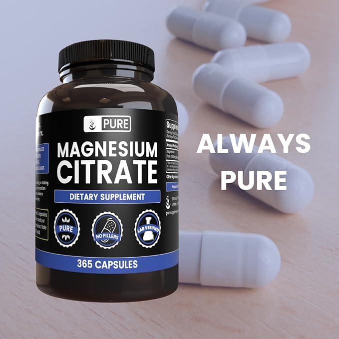 Pure Original Ingredients Magnesium Citrate (365 Capsules) No Magnesium Or Rice Fillers, Always Pure, Lab Verified