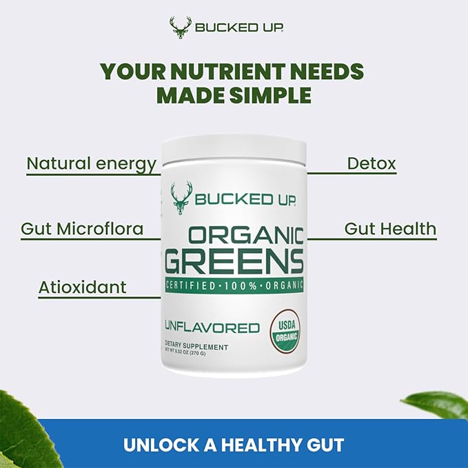 Greens Superfood Powder Unflavored | 8 Most Essential Mixed Greens | Certified 100% Organic | Chlorella, Spinach, Kale, Spirulina, Alfalfa, Broccoli, Wheat Grass, & Barley Grass | 30 SERV | 9.52 OZ