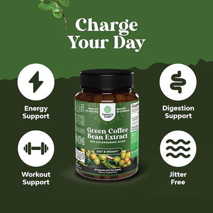 Bundle of Pure Green Coffee Bean Extract for Antioxidant Heart Health Mental Focus and Size Reduction and Cleanse and Detox Activated Charcoal Capsules for Bloating Relief and Body Detox Cleanse