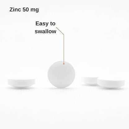 Zinc 50 mg, Immune Support Supplement, Elemental Zinc Chelated Gluconate, Mineral Antioxidant for Man and Woman Health, Acne, Easy to Swallow, 60 Tablets