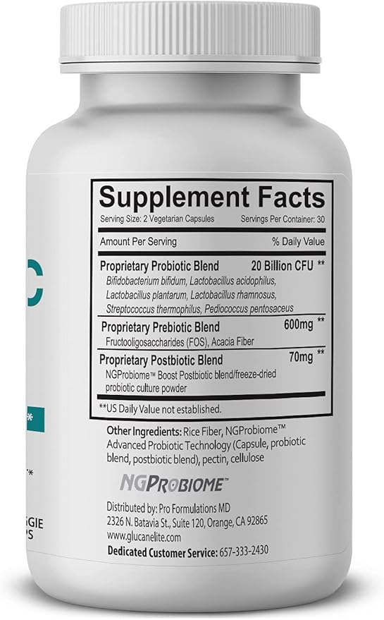 Probiotic Elite – Synbiotic with FOS + Supernatant – 60 vcaps – Pre, Post & Probiotic Digestive Support with 20 Billion CFU, FOS, Acacia Fiber & Freeze – Dried Culture Powder