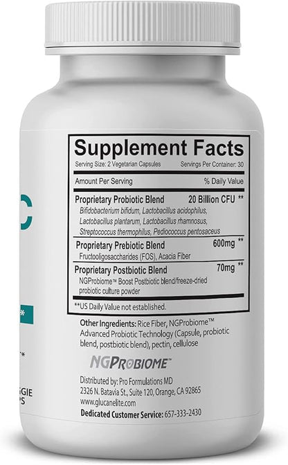 Probiotic Elite – Synbiotic with FOS + Supernatant – 60 vcaps – Pre, Post & Probiotic Digestive Support with 20 Billion CFU, FOS, Acacia Fiber & Freeze – Dried Culture Powder