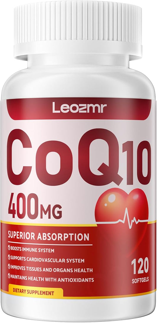 CoQ10-400mg-Softgels with PQQ, BioPerine & Omega-3, Coenzyme Q10(Ubiquinone) Supplement for High-Absorption, Powerful-Antioxidant, Support Heart & Energy-Production, 120 Servings