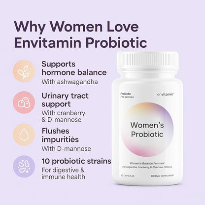 Probiotic for Women Balance Formula with Ashwagandha, Cranberry, Black Cohosh, D-Mannose, Hibiscus, & Dandelion - Support Your Microbiome