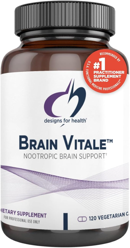 Designs for Health Brain Vitale with Cognizin Citicoline - 'Nootropic' Supplement to Help Support Cognition, Mood + Memory with GPC Choline, Ginkgo + Acetyl L Carnitine HCL (120 Capsules)