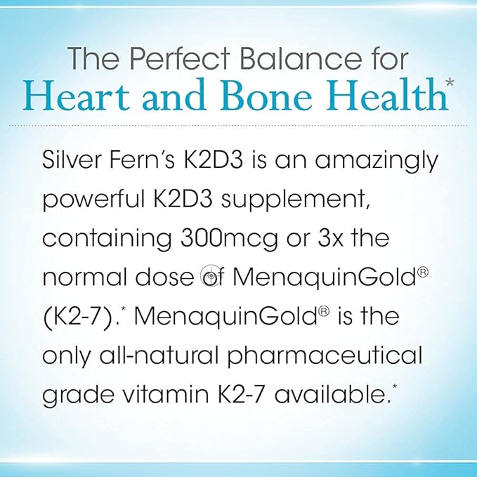 Silver Fern Vitamin K2-D3 Supplement Brand - Natural, Non-Synthetic - K2-7 as Menaquinone-7 (MK-7) - D3 as cholecalciferol - Bone, Heart & Energy Support (2 Bottles - 60 Capsules - 60 Servings)