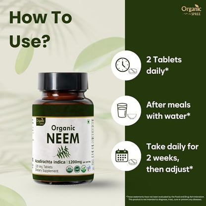 NEEM 120 Tablets | Azadirachta Indica (Neem) | USDA Organic Certified | Healthy Skin and Detox | Organic and Natural 120tab - Pack of 2