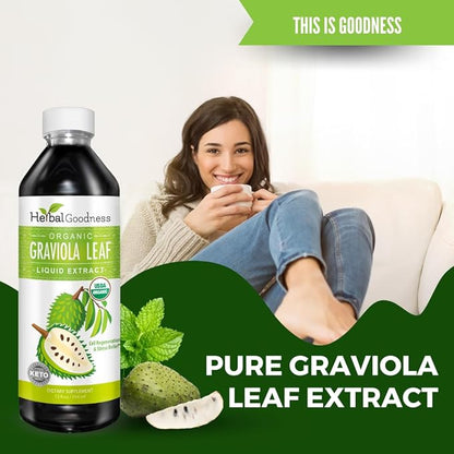 Herbal Goodness Soursop Graviola Leaf Extract 15X Strength – Organic Soursop Bitters Liquid Drop for Cell Support, Regeneration, Relax, Immune Boost, Stress Relief, Liver & Sleep Support, 12oz