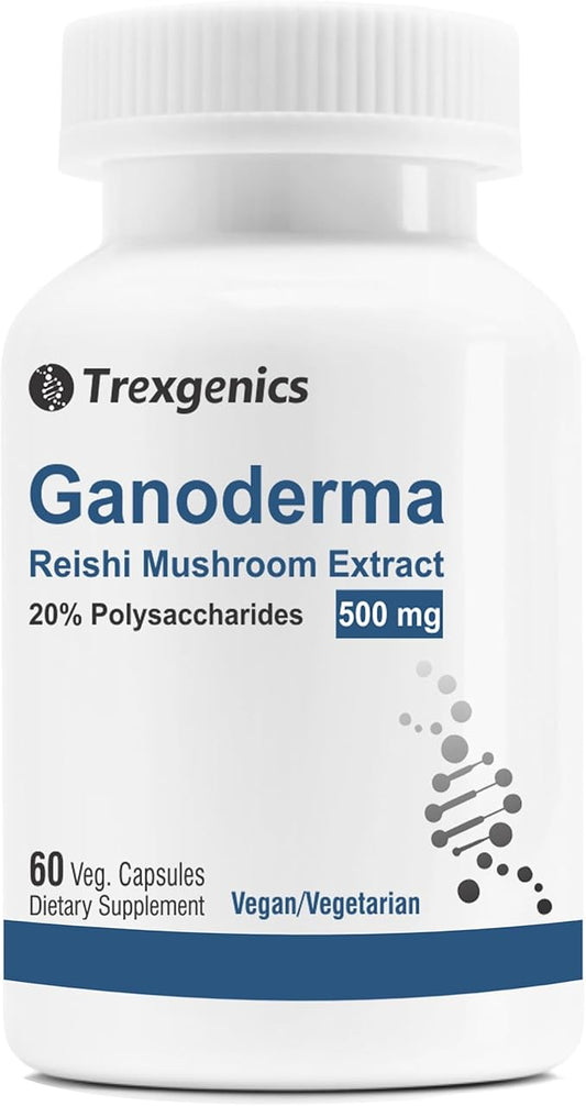 Trexgenics GANODERMA 500mg Reishi Mushroom 20% Polysaccharides Antioxidant, Immunity Support (60 Veg. Capsules)