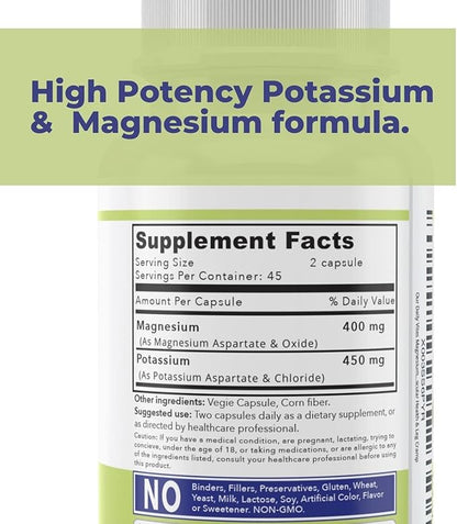 Our Daily Vites Magnesium Potassium Complex 90 Capsules Supplement High Absorption Magnesium Support Vascular Health & Leg Cramp