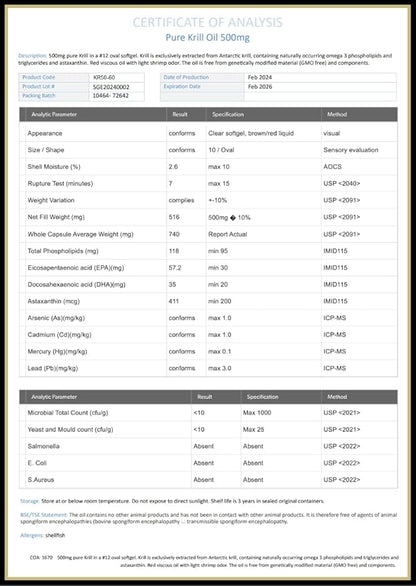 Antarctic Krill Oil Softgels 100% Pure with Omega-3 EPA DHA Astaxanthin 1000mg per Day (2 Softgels). Made in The USA