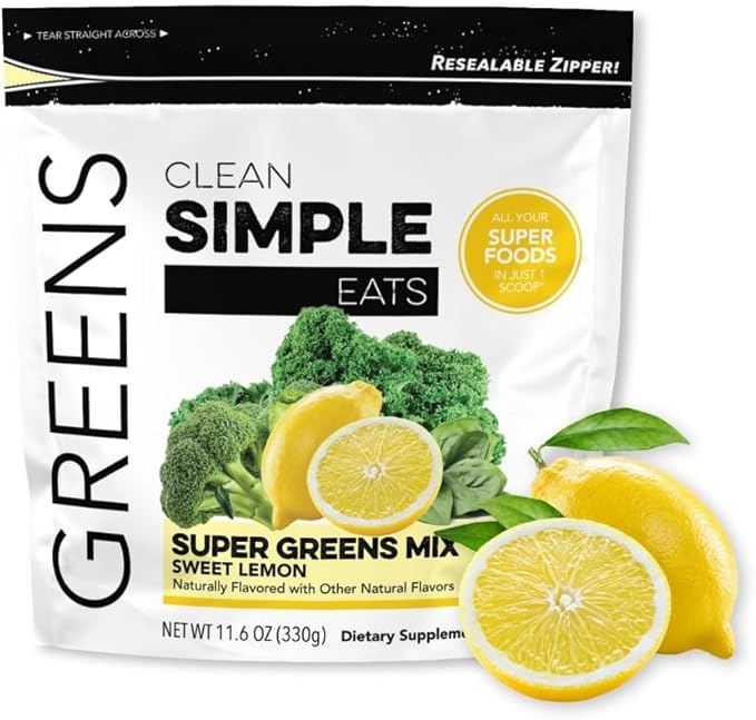 Clean Simple Eats Sweet Lemon Greens Powder Mix, Superfood Smoothie & Juice Mix, Gluten Free, With Powerhouse Superfoods Chlorella & Spirulina Organic (30 Servings)