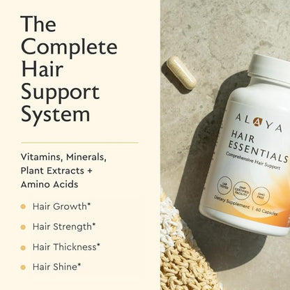 Alaya Hair Essentials - Hair Supplement with Biotin, Keratin, Folic Acid, Vitamin B12, B6 - Lab Tested - Gluten Free - 30 Day Supply