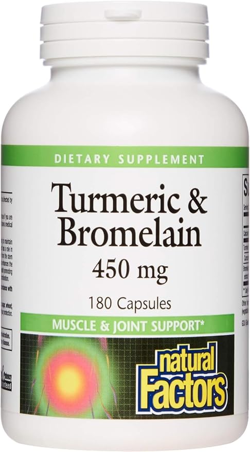 Natural Factors, Turmeric & Bromelain 450 mg, Muscle and Joint Support, 180 Capsules