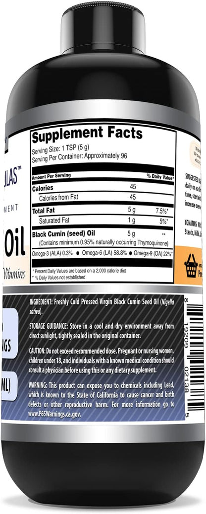 Amazing Formulas Black Seed Oil 16 oz | Natural Cold Pressed Black Cumin Seed Oil from 100% Genuine Nigella Sativa | Non-GMO | Gluten Free
