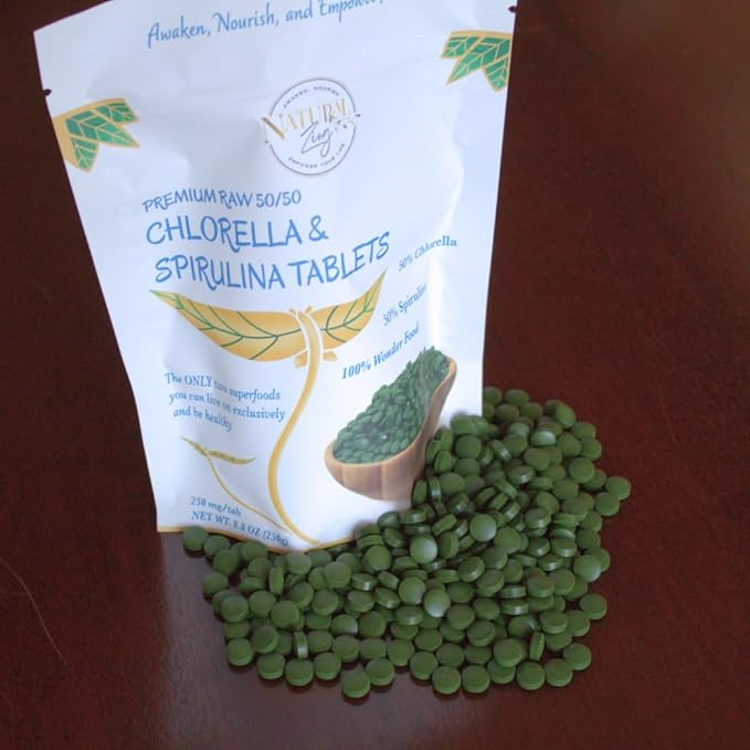 NaturalZing 100% Pure Chlorella/Spirulina Tablets | 1000 250mg Tablets | 60 Servings | 60% Protein | Vegan Protein | Omega 3s | Alkaline | Chlorophyll | Cracked Cell | Grown with Sunlight | Taiwanese
