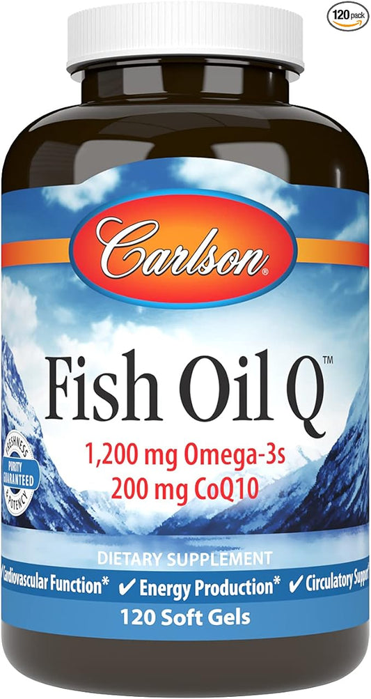 Carlson - Fish Oil Q, 1200 mg Omega-3s 200 mg CoQ10, Function, Energy Production & Circulatory Support, 120 Softgels