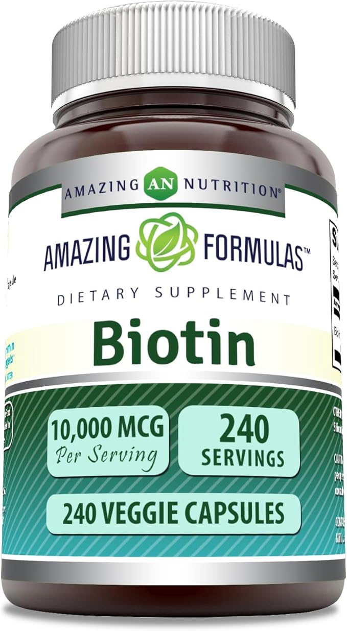 Amazing Formulas Biotin 10000 Mcg Veggie Capsules | Vitamin B7 Supplement | Non-GMO | Gluten Free | Made in USA (240 Count)