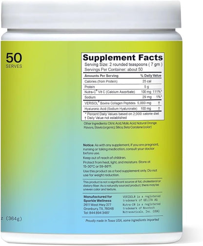 Sparkle Wellness Skin Boost Plus (Orange) [50-Serves] | Collagen Powder Supplement with VERISOL Bioactive Hydrolyzed Collagen Peptides, Vitamin C & Hyaluronic Acid to Improve Skin Elasticity