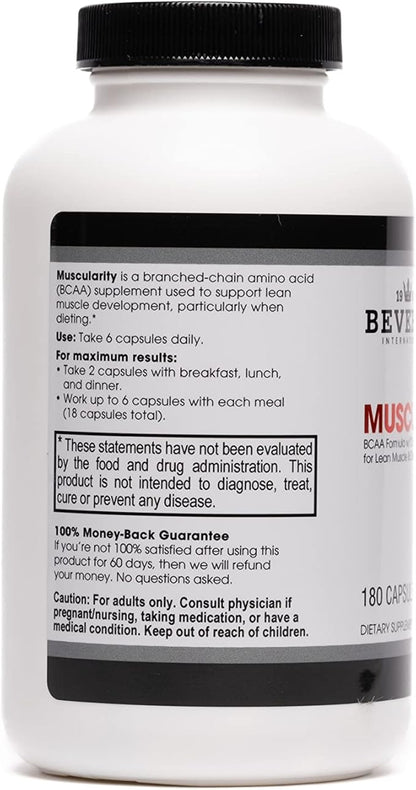 Beverly International Muscularity Specialty BCAA Formula, 180 Capsules. Branched Chain Amino Acids + Chromium Picolinate, B6-B12. Improves Energy Metabolism - Muscle Recovery - Muscle Guard.