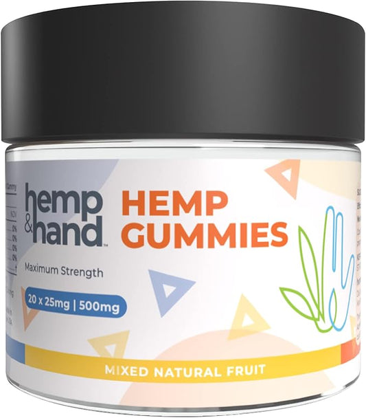Hemp Gummies 500mg - Max Strength for Adults - Chill, Inflammation, Natural Pain, Restful Sleep (25mg Gummy) - by Hemp and Hand
