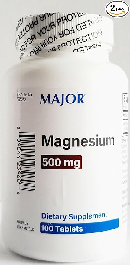 Major Magnesium Oxide High Potency 500 mg, 100 Count (2 Pack)