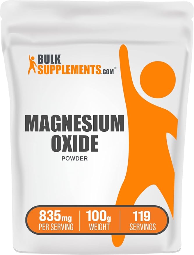 BulkSupplements.com Magnesium Oxide Powder - Magnesium Oxide Supplement, Magnesium Oxide 500mg - Gluten Free, 835mg (500mg of Magnesium) per Serving, 100g (3.5 oz) (Pack of 1)