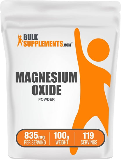 BulkSupplements.com Magnesium Oxide Powder - Magnesium Oxide Supplement, Magnesium Oxide 500mg - Gluten Free, 835mg (500mg of Magnesium) per Serving, 100g (3.5 oz) (Pack of 1)