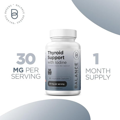 Balancebreens Thyroid Support Supplement with Iodine, L-Tyrosine, Vitamin B12 & Selenium, 30 Veg Capsules - Energy, Metabolism & Focus Support