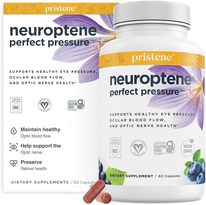 Eye Pressure Supplement with Bilberry Saffron Niacinamide CoQ10 for Optic Nerve Relief - Helps Support Healthy Retinal Blood Flow - Neuroptene® (60 Capsules)