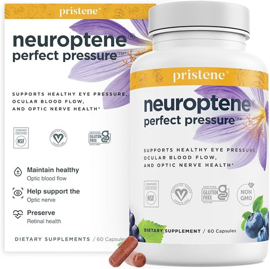 Eye Pressure Supplement with Bilberry Saffron Niacinamide CoQ10 for Optic Nerve Relief - Helps Support Healthy Retinal Blood Flow - Neuroptene® (60 Capsules)