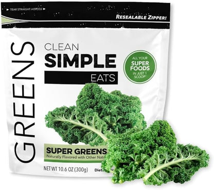 Clean Simple Eats Super Greens Powder Mix, Greens Superfood Powder Smoothie & Juice Mix, Gluten Free, Includes Powerhouse Superfoods Chlorella & Spirulina Powder Organic (30 Servings)