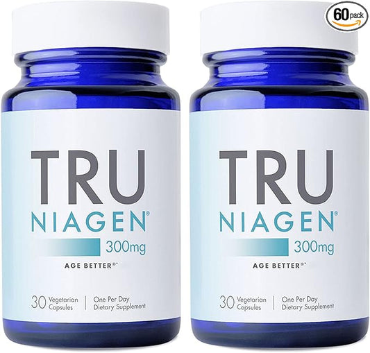 TRU NIAGEN Patented NAD Supplement for Anti Aging and Cell Regeneration, 300mg Niagen, 30 Servings | Supports Cellular Energy, Brain, Muscle | Nicotinamide Riboside (NR) Take 1 Daily | 2 Bottles