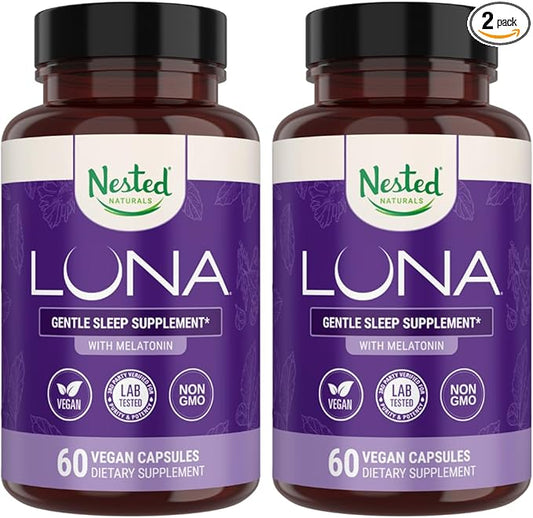 Luna Sleep Aid - Non-Habit Forming Natural Sleeping Pills for Adults with Naturally Sourced Ingredients - Valerian Root, Melatonin, Chamomile, Lemon Balm, and More - 120 Vegan Capsules