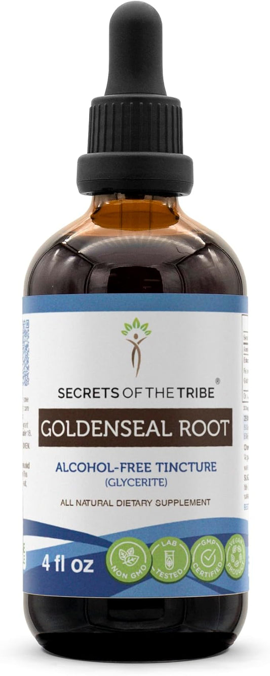 Secrets of the Tribe Goldenseal Root Tincture Alcohol-Free Extract, Goldenseal (Hydrastis Canadensis) Dried Root 4 OZ