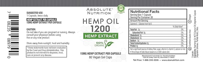 Hemp Oil 1200-80 Capsules - 100% Organic Hemp Capsules - Rich in Omega Fatty Acids 3 6 9 - Grown and Made in USA - with MCT Oil
